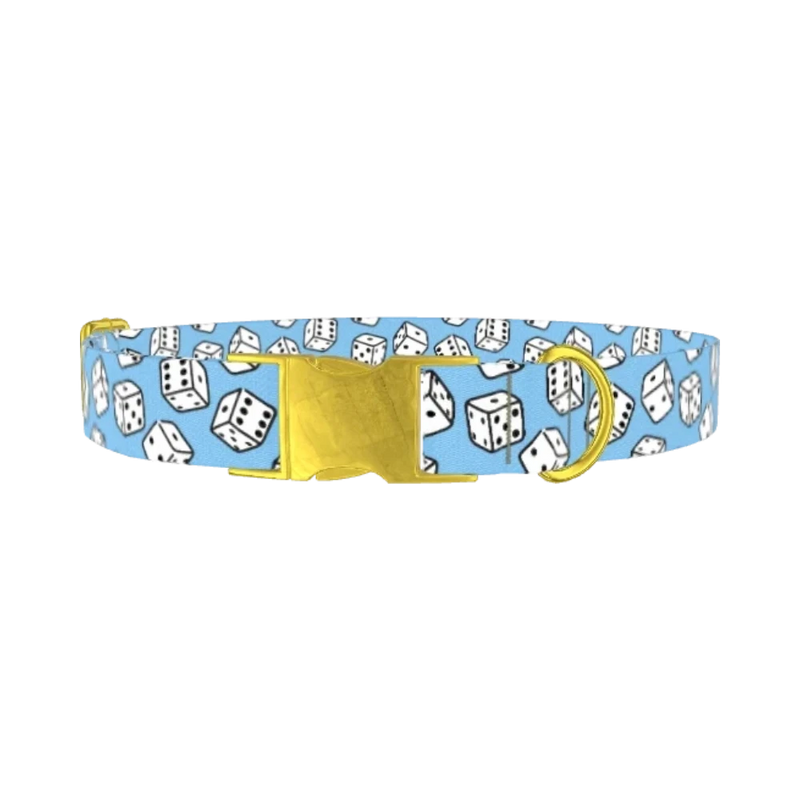 Dice Pattern Dog Collar - metal gold