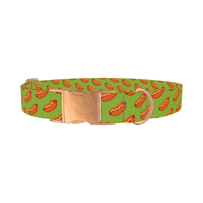 Hot Dog Pattern Dog Collar - metal rose gold