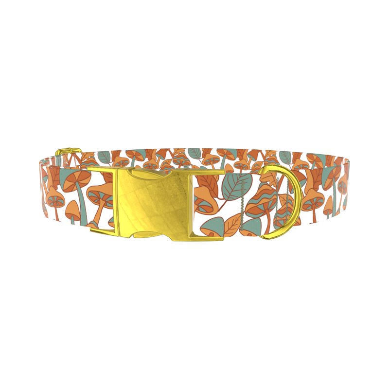 Mushroom Leaves Dog Collar - metal gold