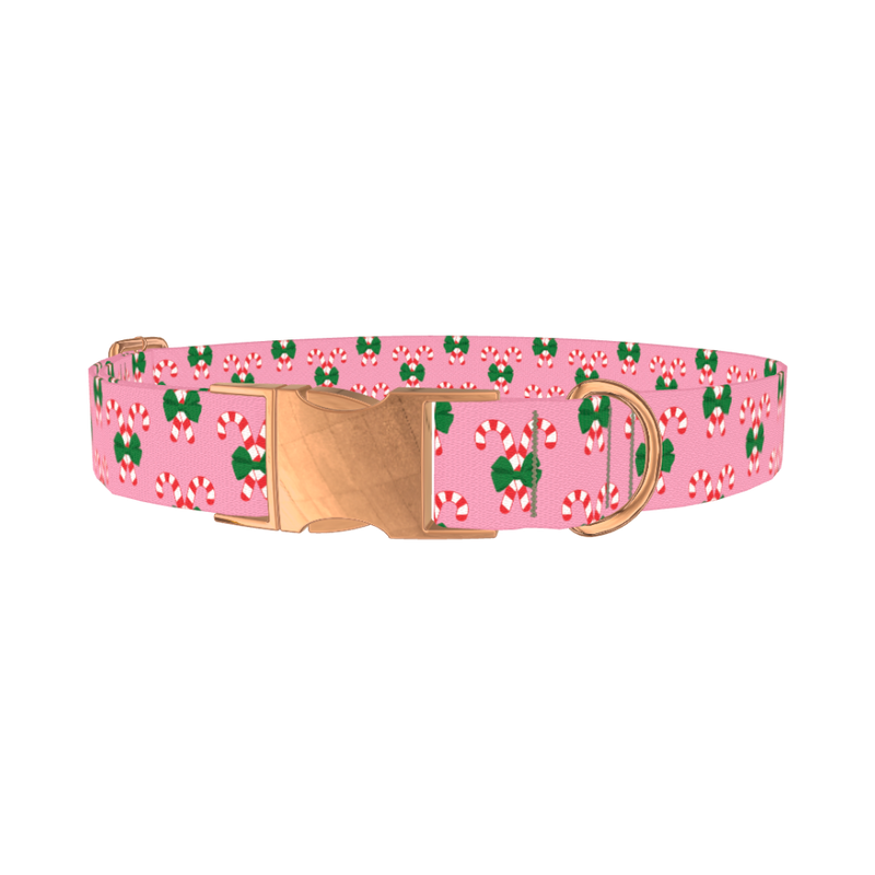 Christmas Candy Cane Dog Collar - metal rose gold
