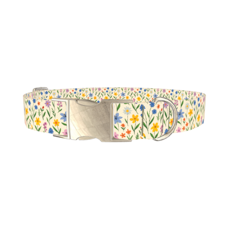 Wildflower Meadow Dog Collar - metal silver
