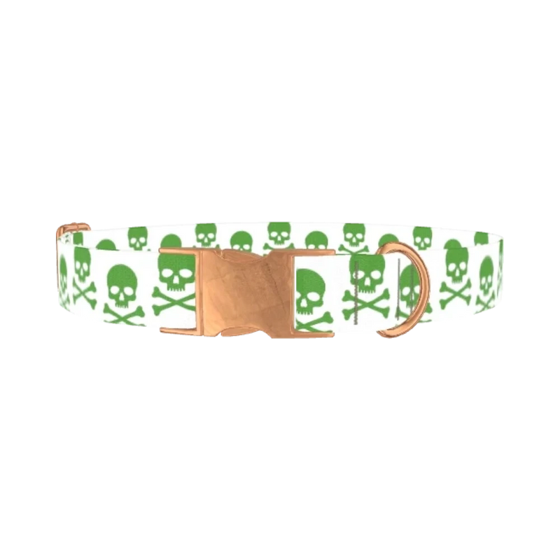 Green Skull Dog Collar - metal rose gold