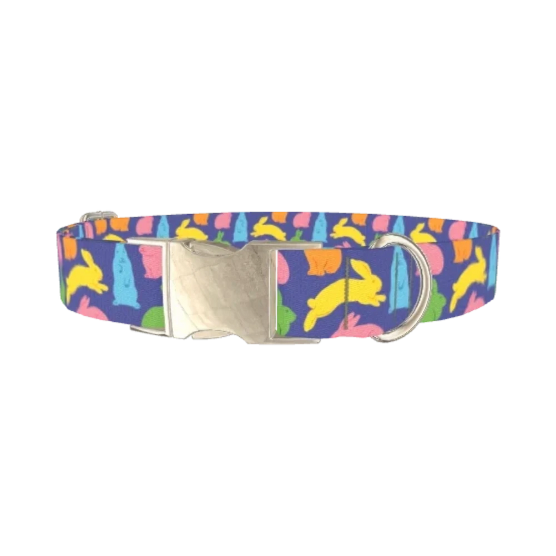 Colorful Bunny Pattern Dog Collar - metal silver