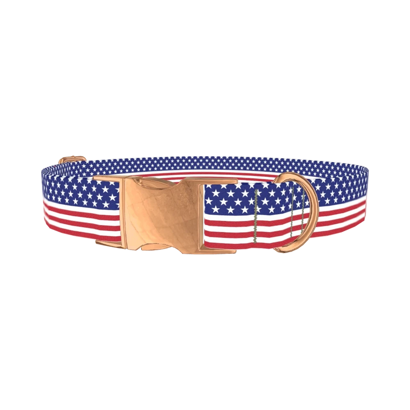 Patriotic Stars Dog Collar - metal rose gold