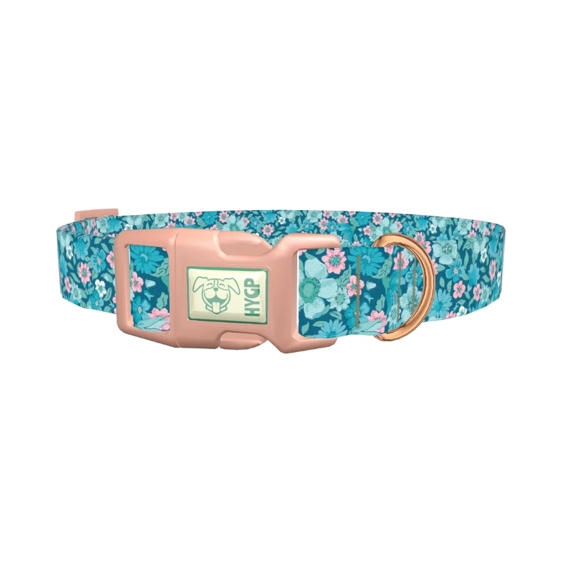 Floral Blue Dog Collar - plastic rose gold