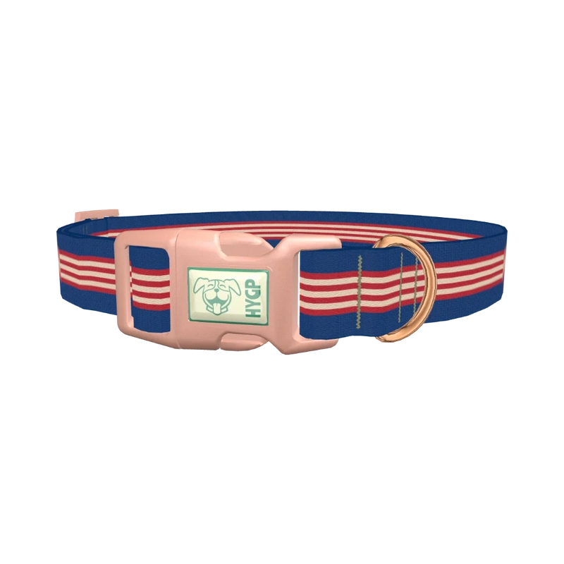 Navy Red Stripe Dog Collar - plastic rose gold