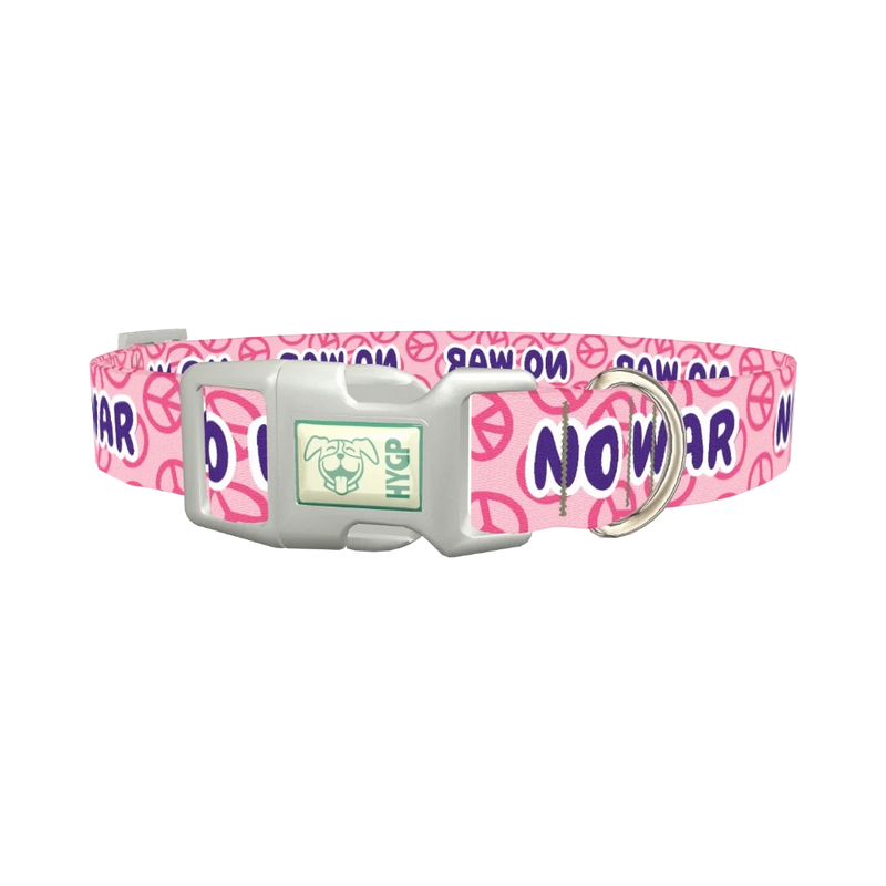 Peace Symbol Pink Dog Collar - plastic silver