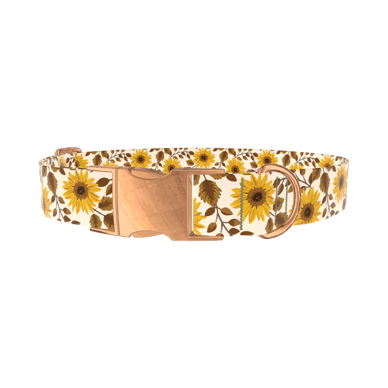 Sunflower Leaf Dog Collar - metal rose gold