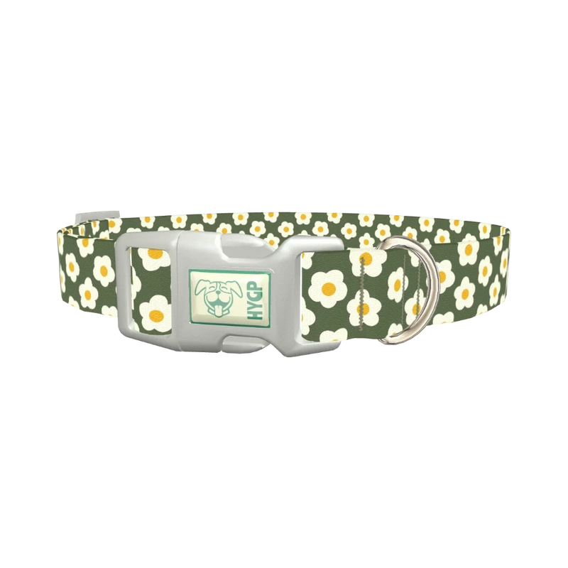 Floral Daisy Dog Collar - plastic silver
