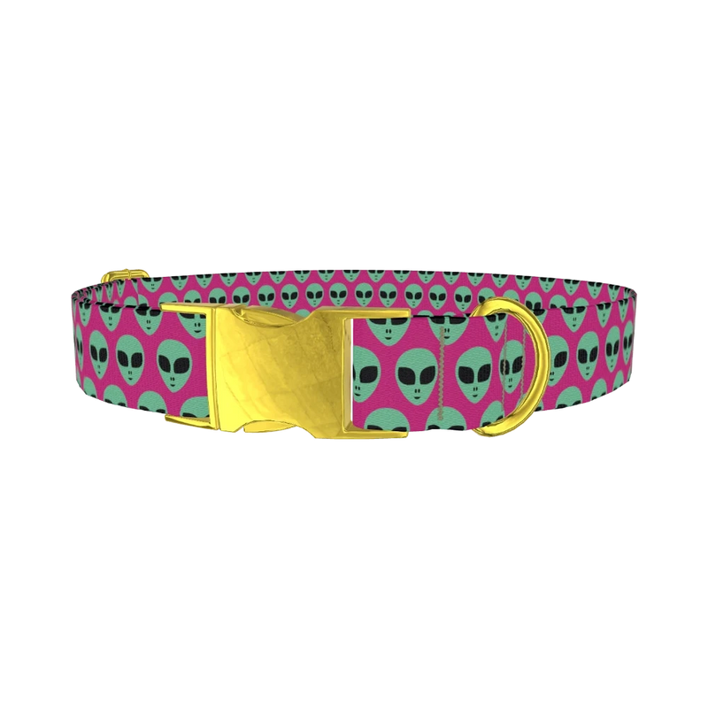Alien Pattern Dog Collar - metal gold