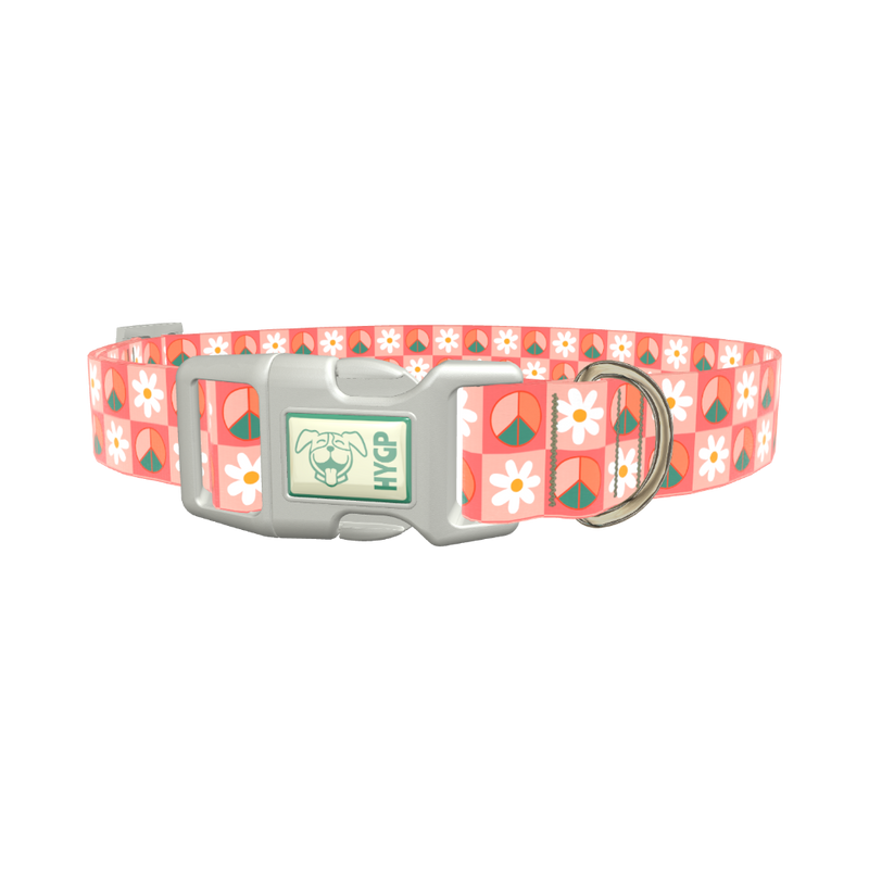 Peace Floral Dog Collar - plastic rose gold