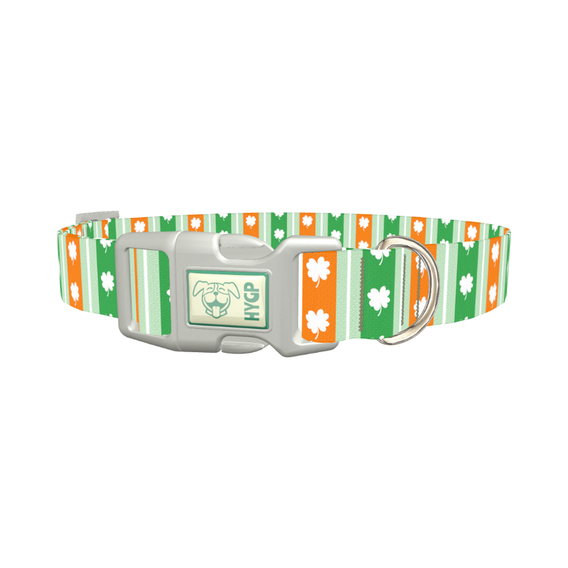 St. Patrick's Shamrock Stripe Dog Collar - plastic silver