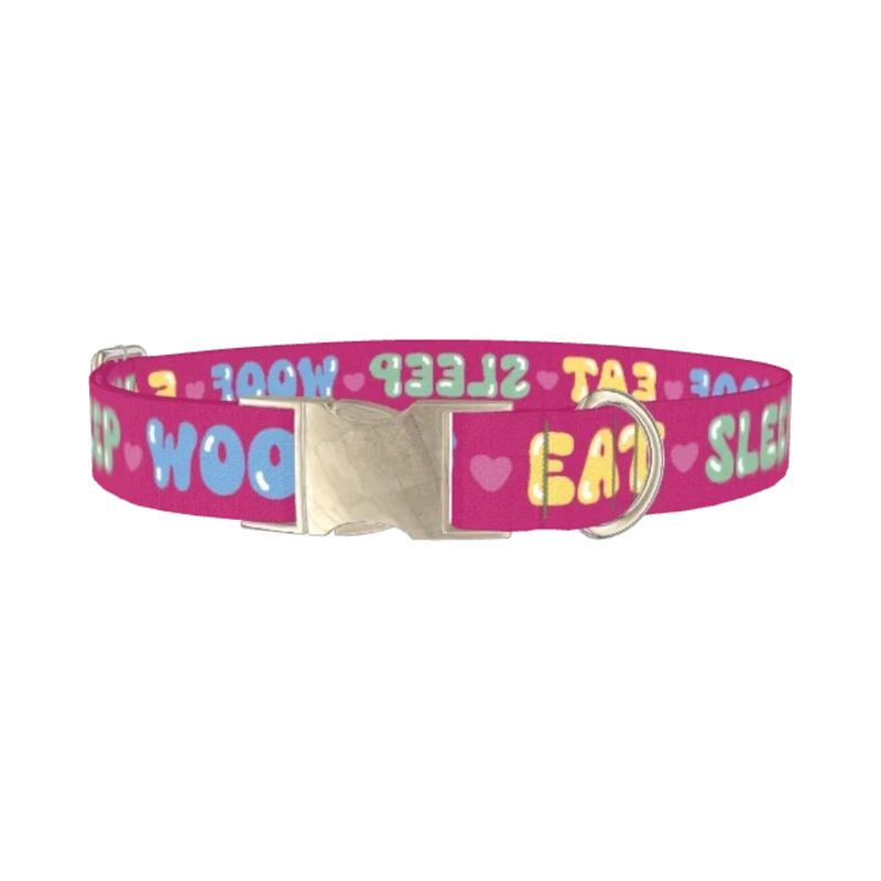 Colorful Text Heart Dog Collar - metal silver