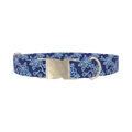 Floral Blue Dog Collar - metal silver