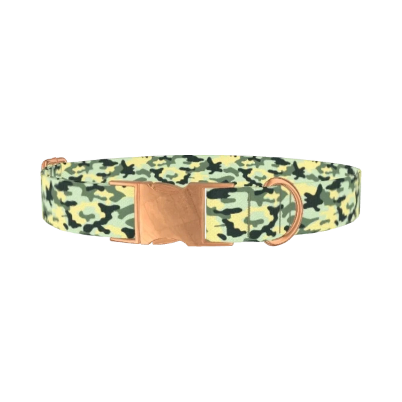 Light Green Camo Dog Collar - metal rose gold