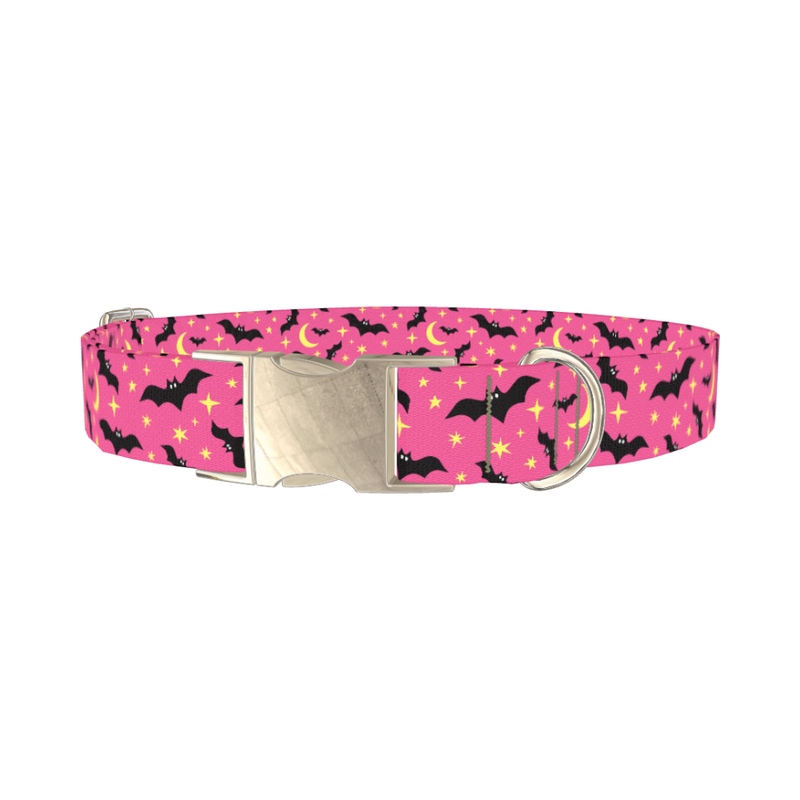 Halloween Bats Dog Collar - metal silver