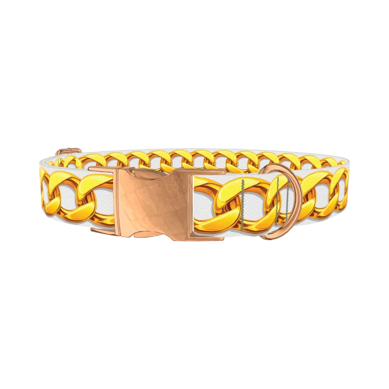 Chain Link Pattern Dog Collar - metal rose gold