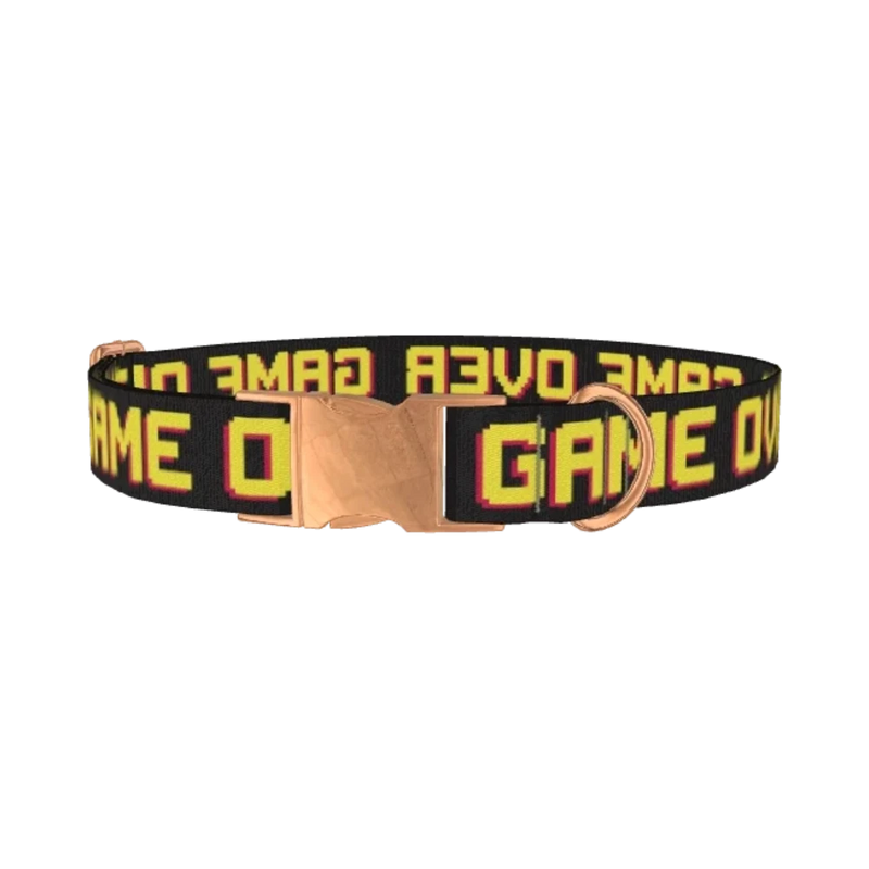 Retro Gamer Dog Collar - metal rose gold