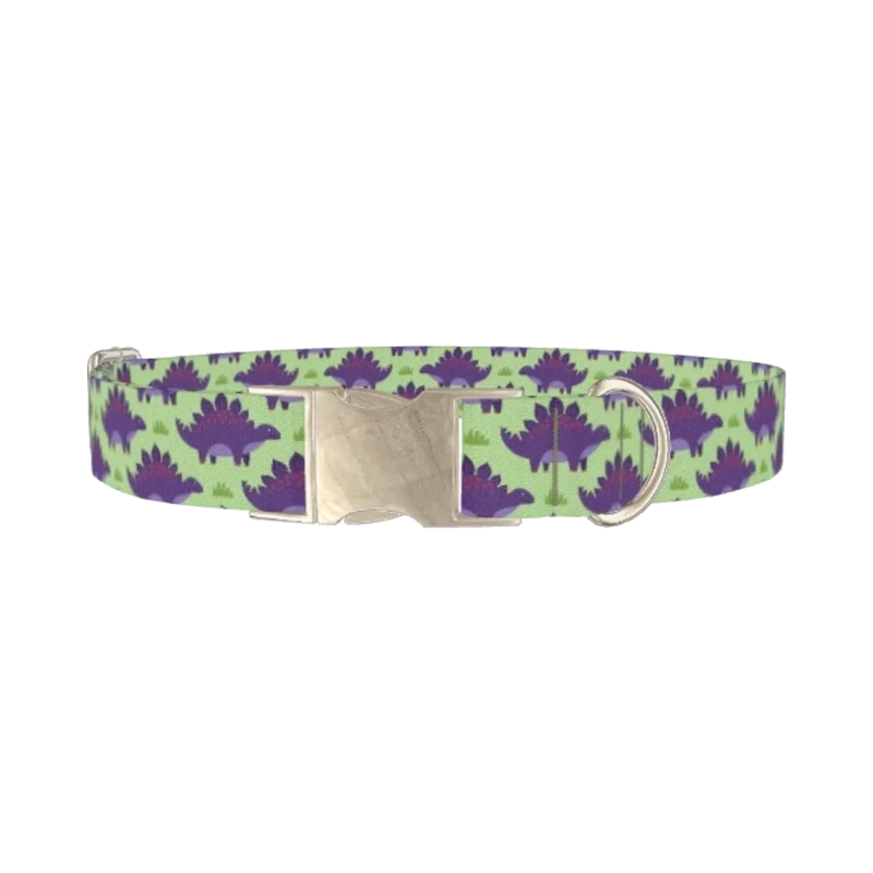 Purple Stegosaurus Dog Collar - metal silver
