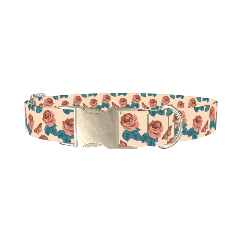 Rose Butterfly Dog Collar - metal silver