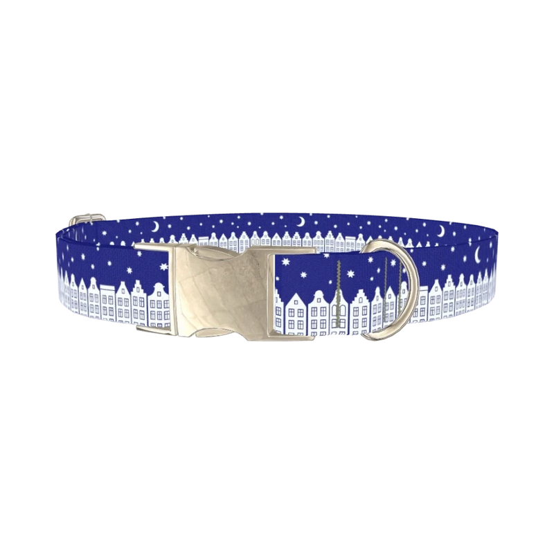 Christmas Night Town Dog Collar - metal silver