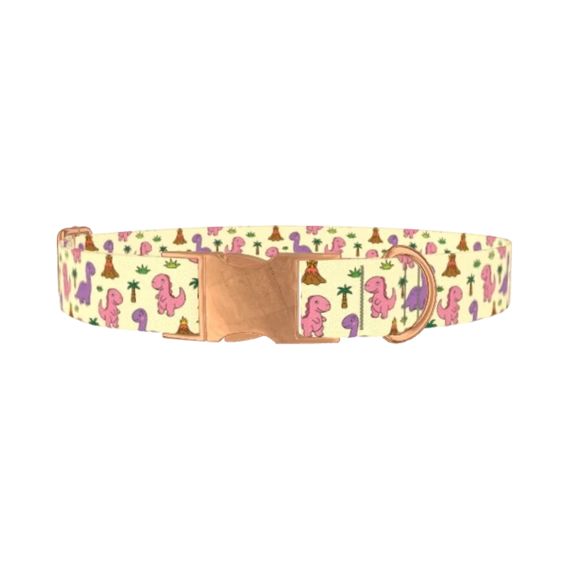 Cartoon Dino Volcano Dog Collar - metal rose gold