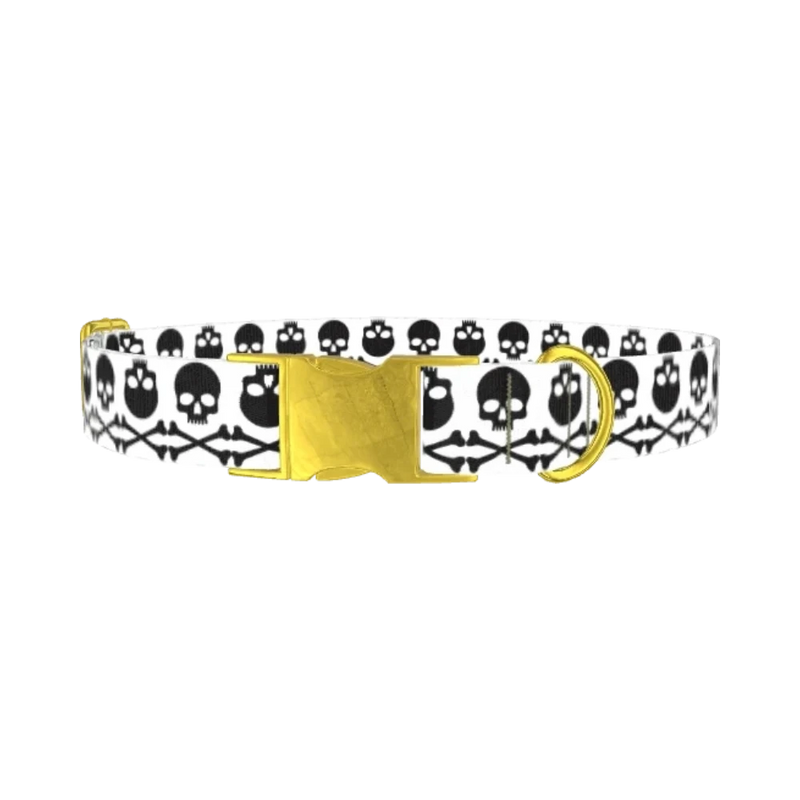 Black Skull Pattern Dog Collar - metal gold