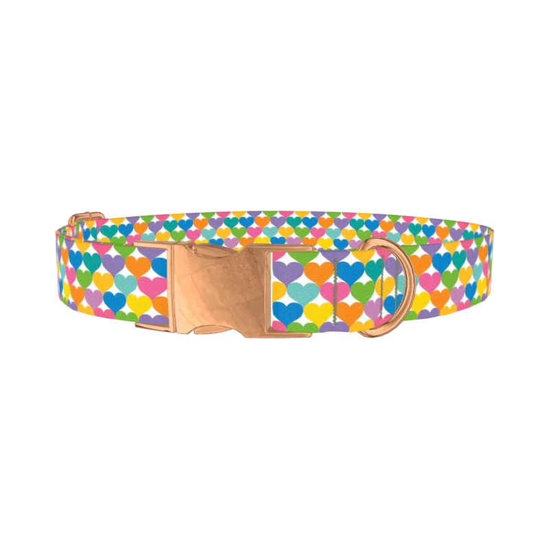 Colorful Heart Dog Collar - metal rose gold