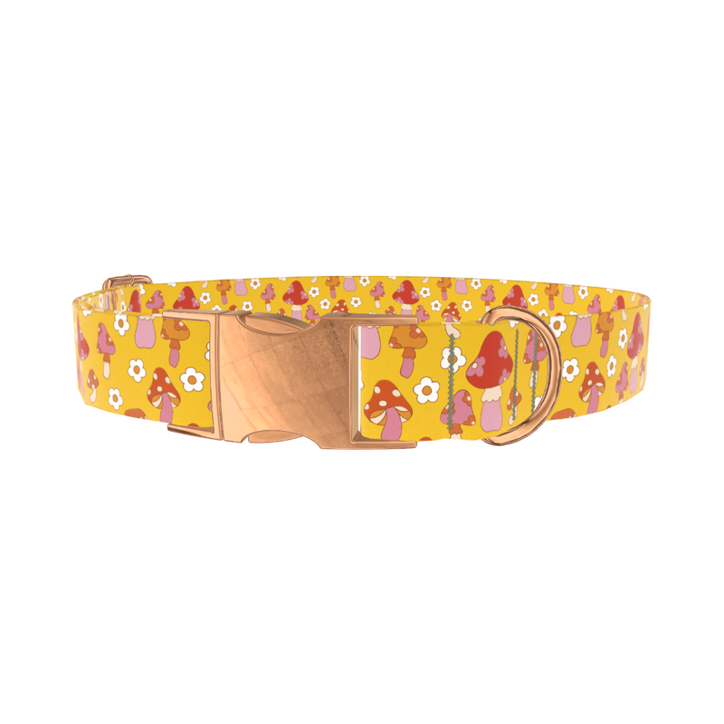 Mushroom Floral Dog Collar - metal rose gold