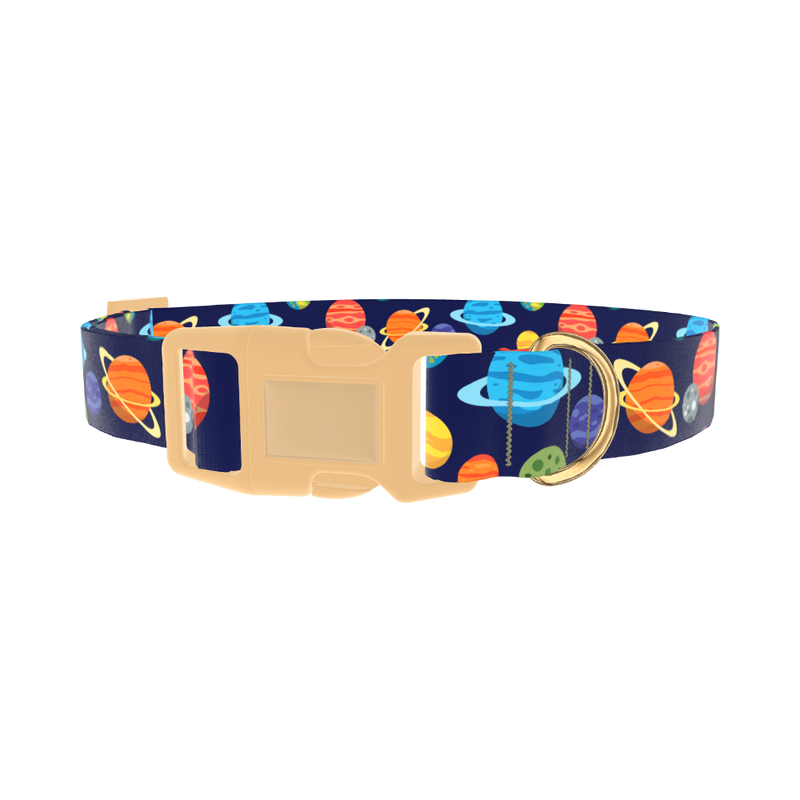 Space Planets Dog Collar - plastic gold