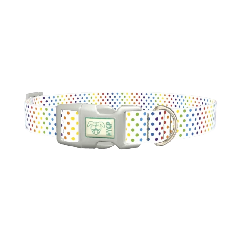 Rainbow Polka Dot Dog Collar - plastic silver