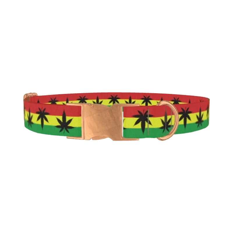 Rasta Leaf Dog Collar - metal rose gold