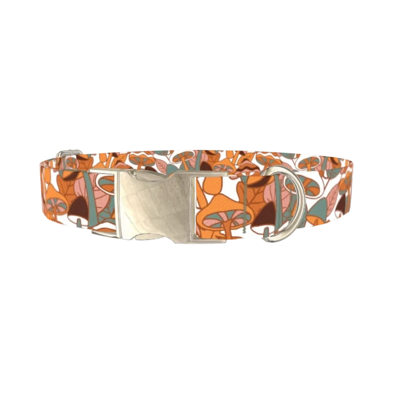 Forest Mushroom Dog Collar - metal silver