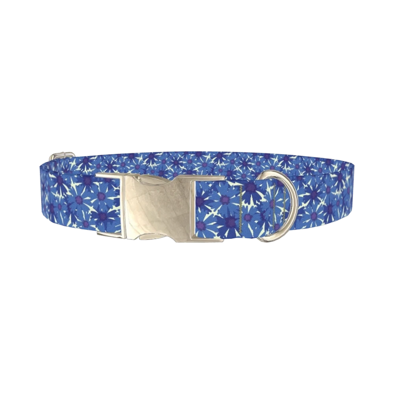Floral Cornflower Dog Collar - metal silver