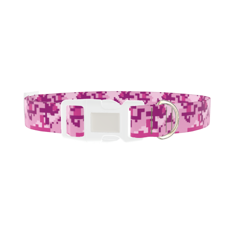 Pink Digital Camo Dog Collar - plastic silver