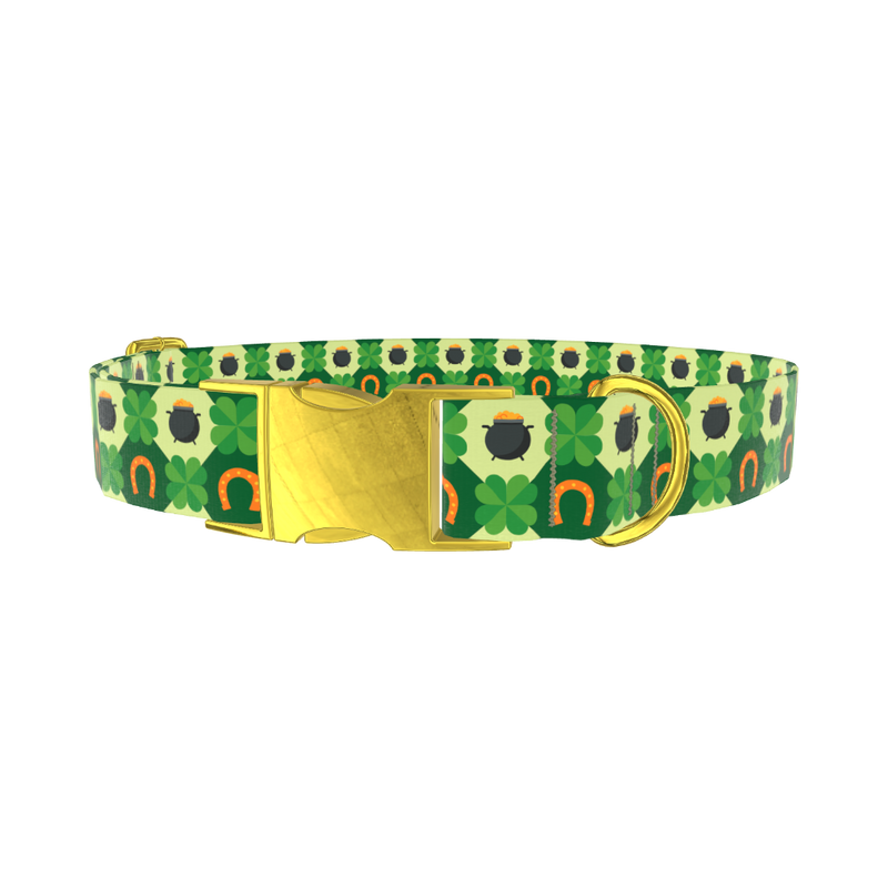 Pot of Gold Shamrock Dog Collar - metal rose gold