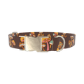 Brown Geometric Mushroom Dog Collar - metal silver