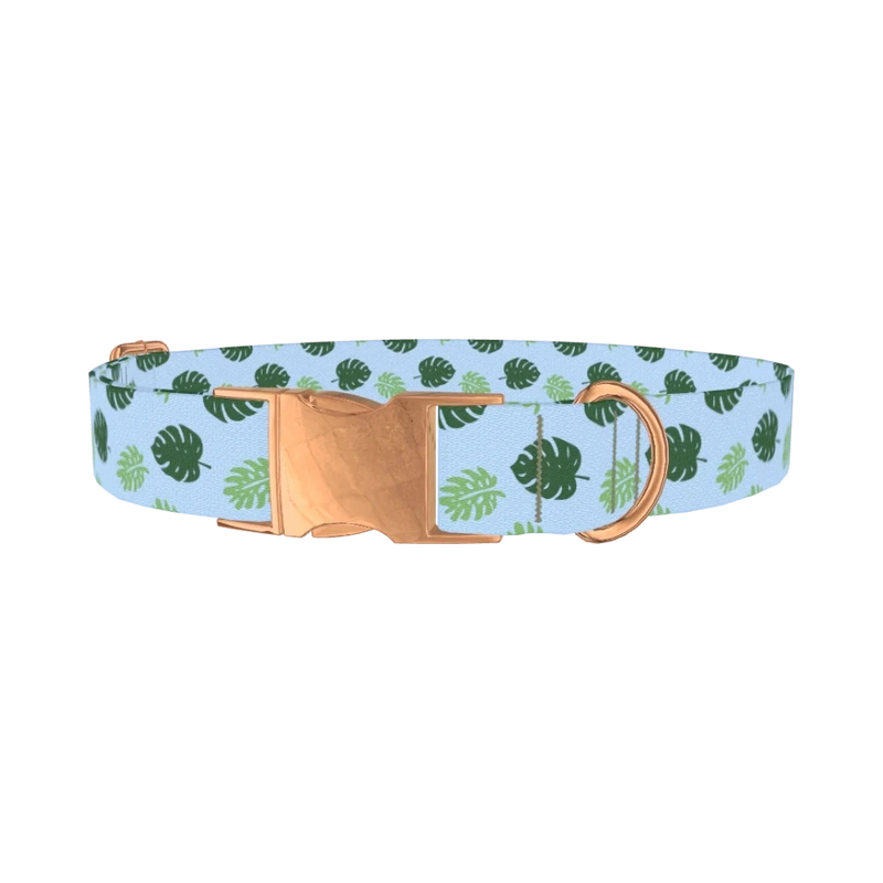 Monstera Leaf Dog Collar - metal rose gold