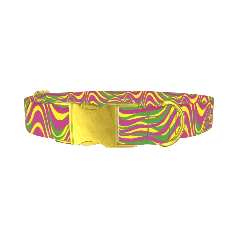 Colorful Wave Pattern Dog Collar - metal gold