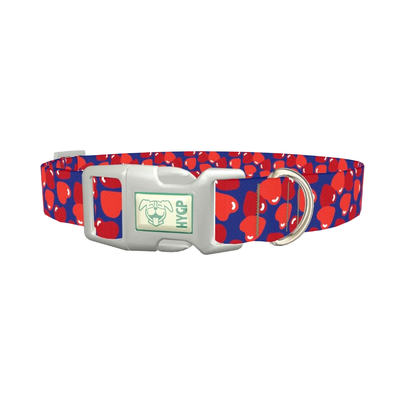 Navy Heart Pattern Dog Collar - plastic silver
