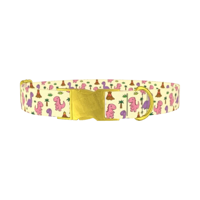 Cartoon Dino Volcano Dog Collar - metal gold