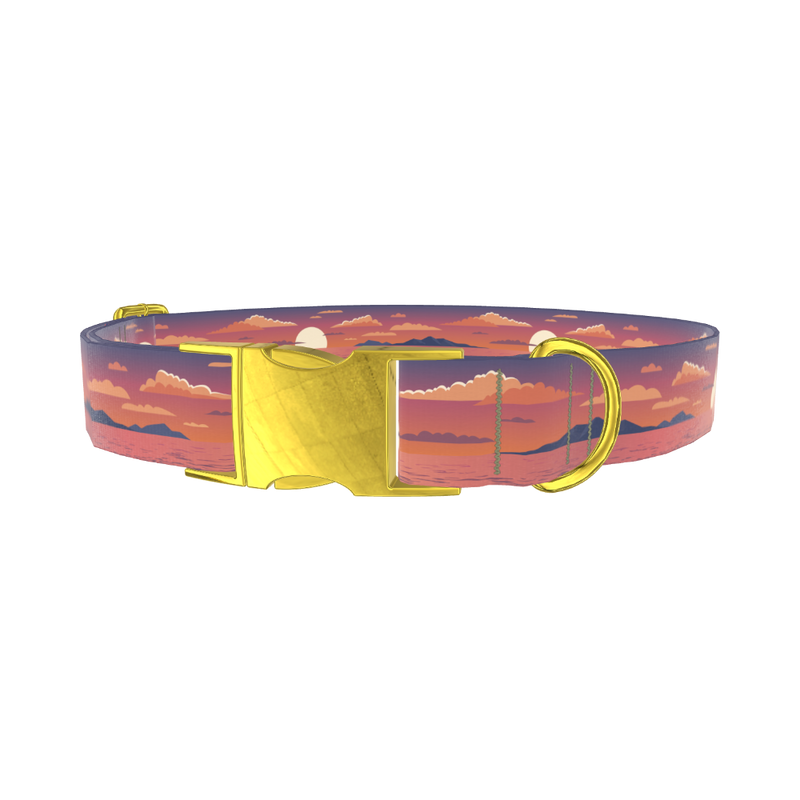 Sunset Ocean Dog Collar - metal gold