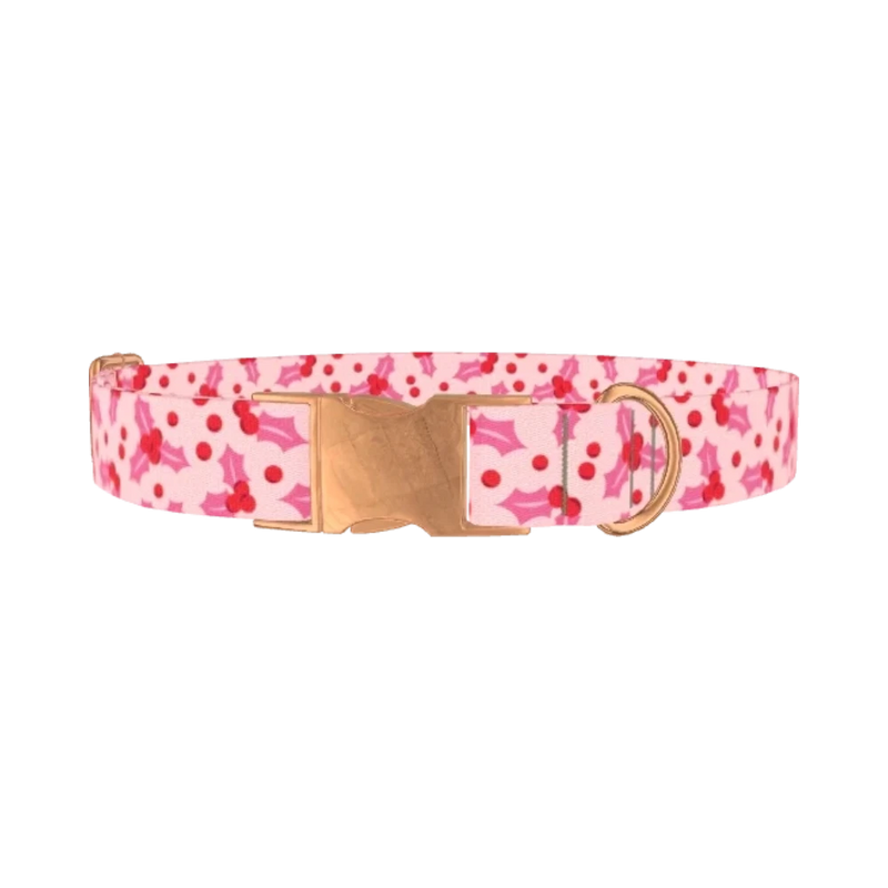 Pink Holly Berry Dog Collar - metal rose gold