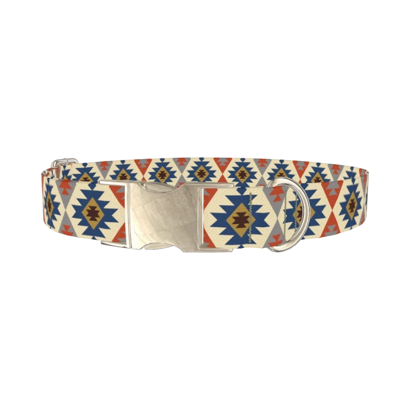 Tribal Star Pattern Dog Collar - metal silver