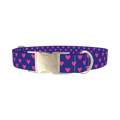 Blue Heart Pattern Dog Collar - metal silver