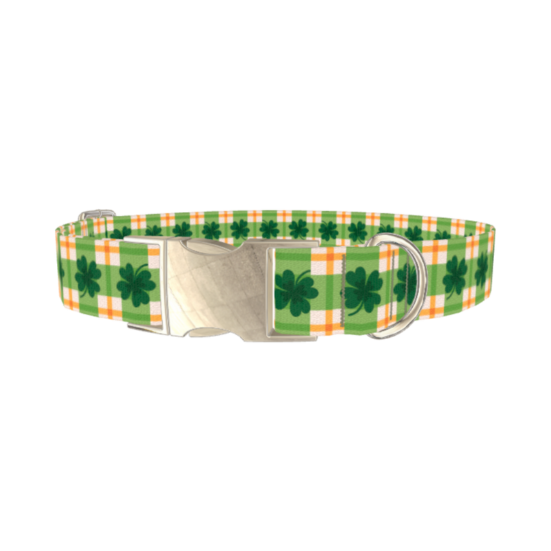 Plaid Clover Dog Collar - metal silver