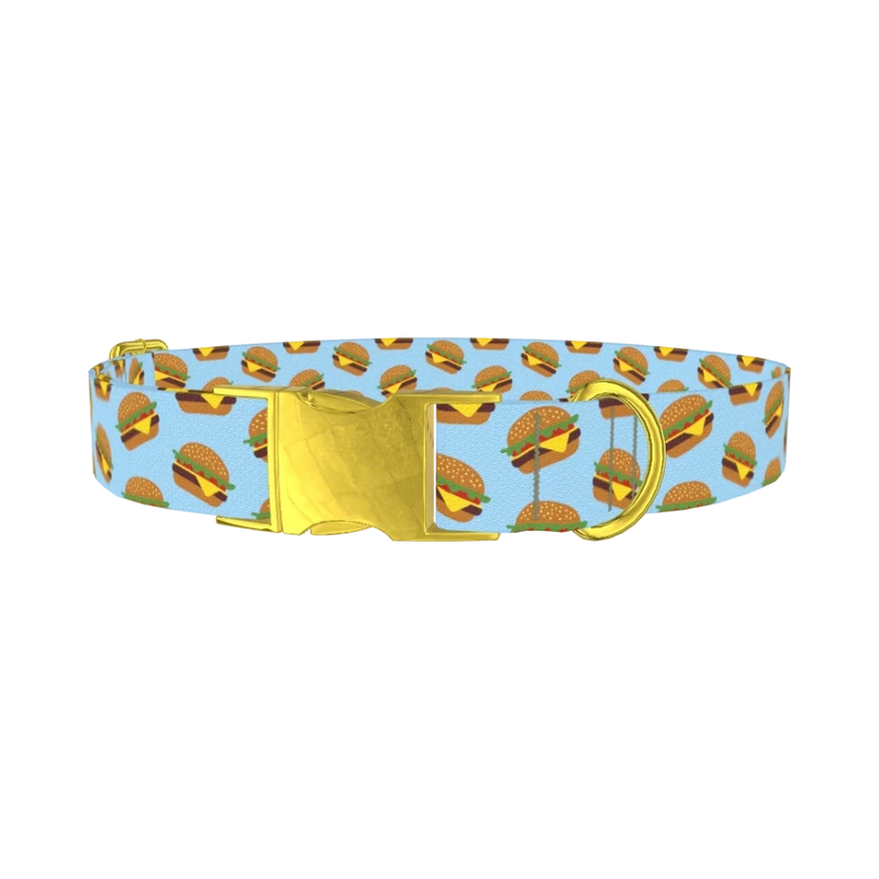 Burger Pattern Dog Collar - metal gold