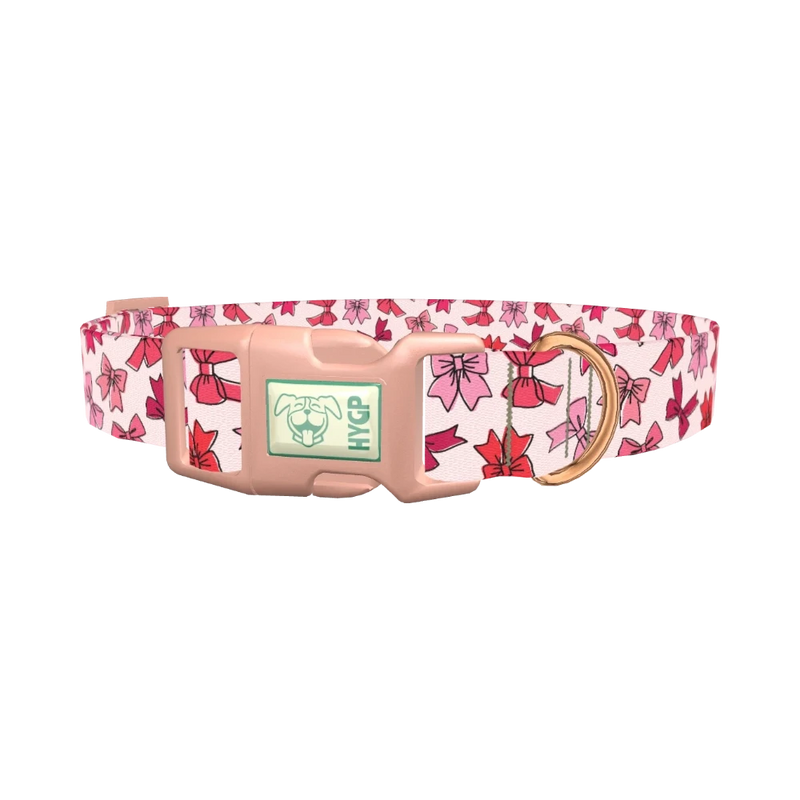Pink Bow Pattern Dog Collar - plastic rose gold