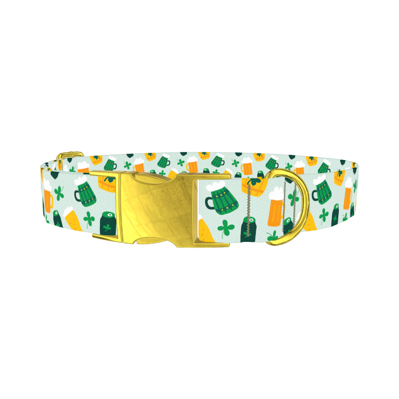 St. Patrick's Day Cheers Dog Collar - metal gold