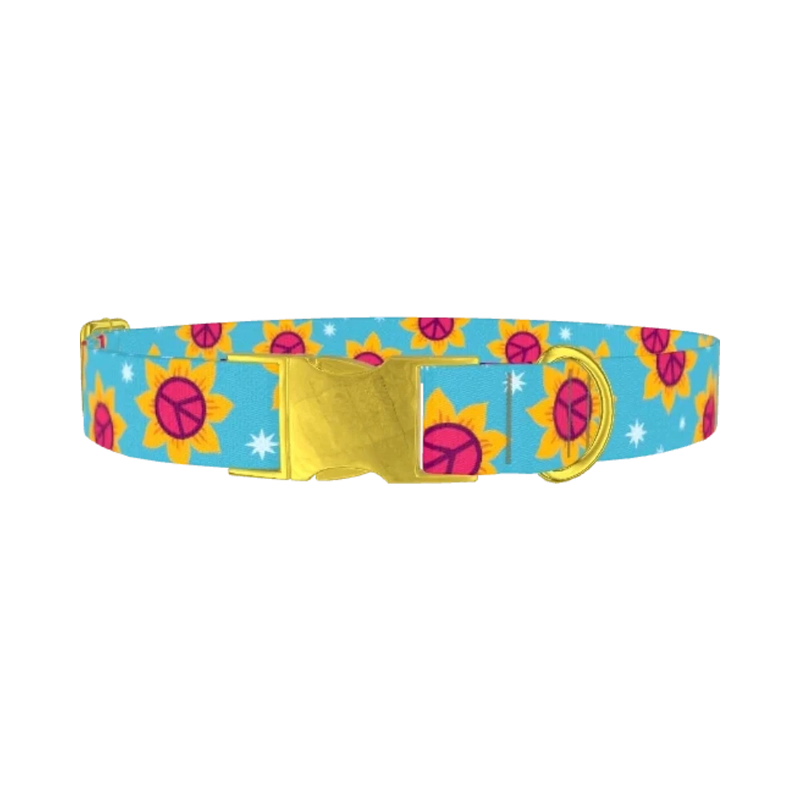 Peace Sunflower Dog Collar - metal gold